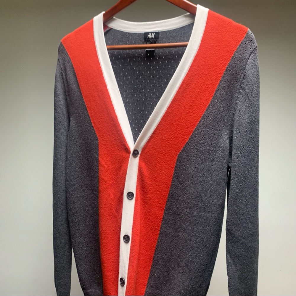 Striking Orange & White Mesh-Textured Cardigan SM